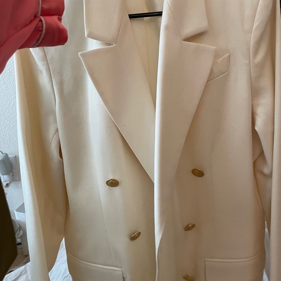 Vintage Blazer Boxy Oversized 100% Wool Double Breasted Ivory Made in USA | 10 - Picture 2 of 7